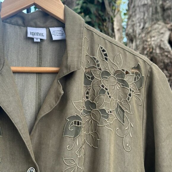 Together Green Notched Collar Shirt Romper with Belt Lace Detail - Picture 12 of 12